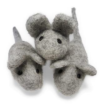 natural felted wool cat mouse toys