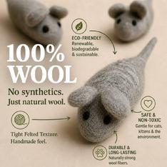 natural felted wool cat mouse toys